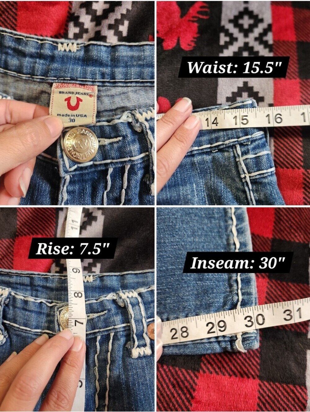 Y2K True Religion Billy Super T Thick Stitch Low Rise Flap Pocket Jeans 30 VTG - Picture 11 of 11